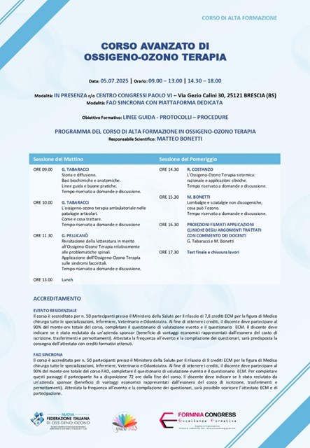 CORSO AVANZATO DI ALTA FORMAZIONE DI OSSIGENO-OZONO TERAPIA | Blog